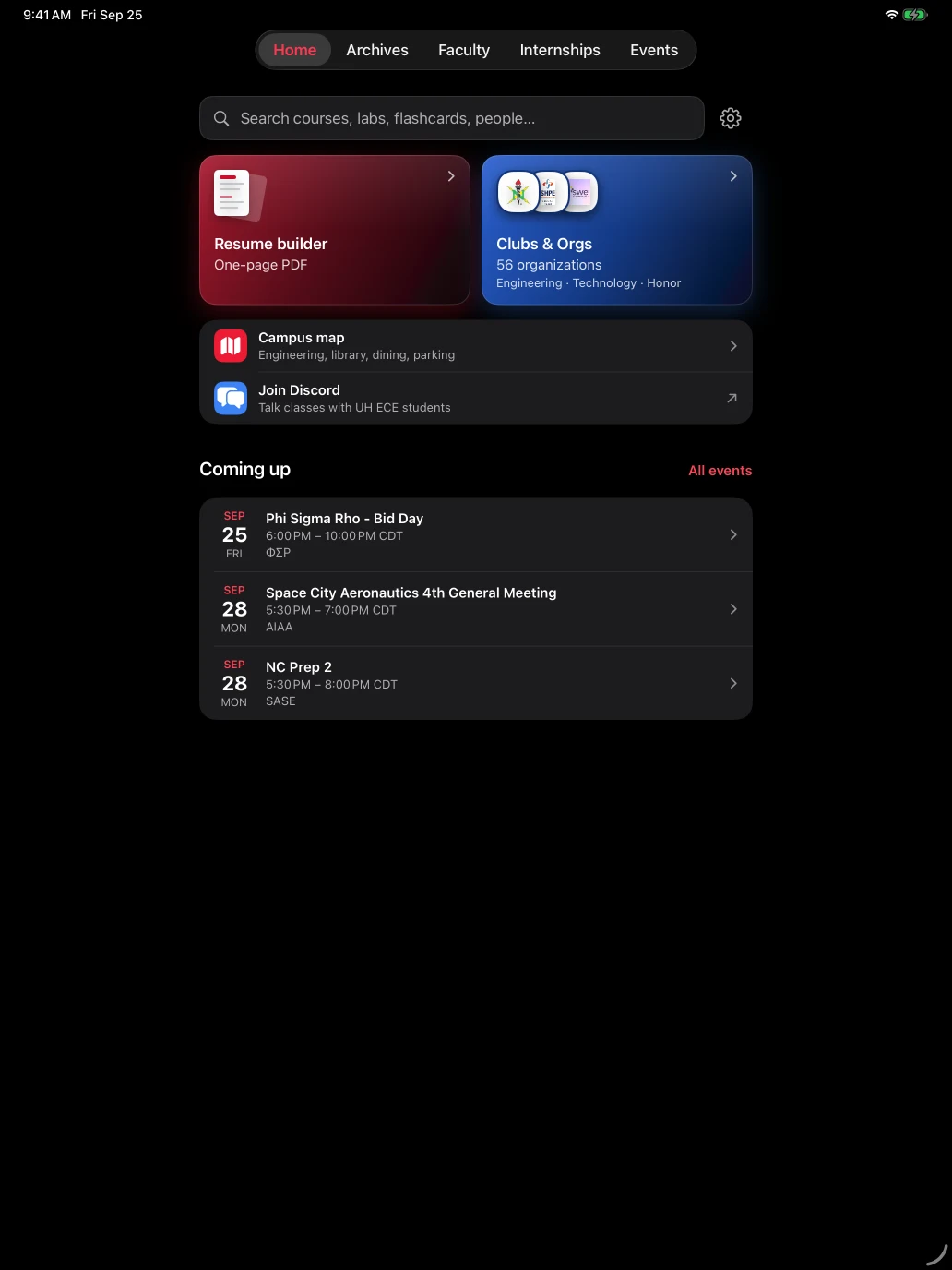 ECEUH Home on iPad with the tab capsule at the top